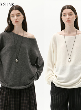 2LINKS｜长袖针织衫两穿斜肩/正穿 宽松慵懒秋冬羊毛上衣