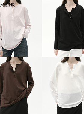 2LINKS｜ 五粒扣 纯色微透 亨利领 经典H型 舒适百搭 极简上衣T恤