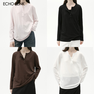 亨利领 纯色微透 五粒扣 极简上衣T恤 H型 舒适百搭 经典 2LINKS｜