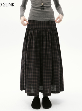 2LINKS｜复古格纹 显瘦宽腰头 抽褶大裙摆 百搭经典 半身裙