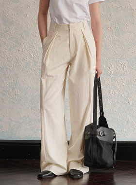 2LINKS｜立体裁剪 高腰双褶裥设计 棉立体裁剪感通勤休闲阔腿长裤