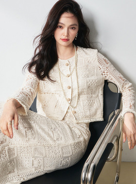 26春季怦然心动度假风奢级镂空米色流苏半身裙套装女18404+18405