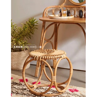 凳新中式 久伴中古藤编圆凳餐凳化妆凳客厅餐厅法式 高级茶几凳换鞋