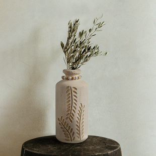 久伴法式 饰摆件复古高级直筒 轻奢浮雕花瓶干花插花客厅桌面玄关装