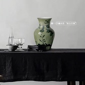 法式 饰摆件高级大口 轻奢绿色陶瓷花瓶梅瓶水养鲜花插花客厅餐桌装
