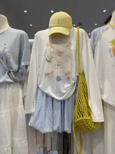 七只可爱狗狗防晒衫2026夏季新款韩版宽松显瘦圆领卡通长袖T恤女