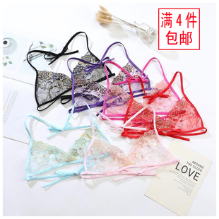 纯欲内衣女小胸刺绣夏天薄款无钢圈日系透明蕾丝少女性感系带文胸