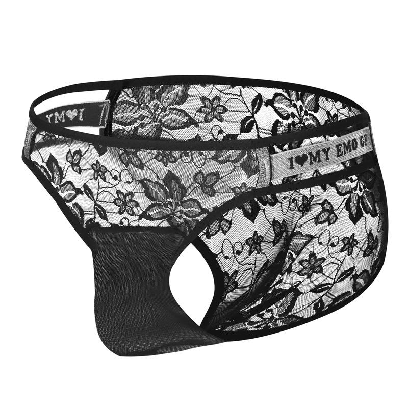 男士内裤纯色蕾丝透明三角裤