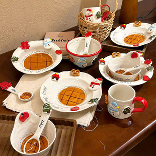 素浮雕立体陶瓷餐具礼物 Lovely.圣诞主题手绘高温釉下彩圣诞元