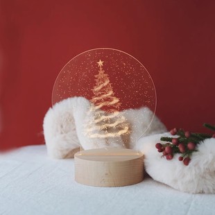 饰灯圣诞创意礼品摆件 Lovely.实木底座亚克力圣诞氛围小夜灯装