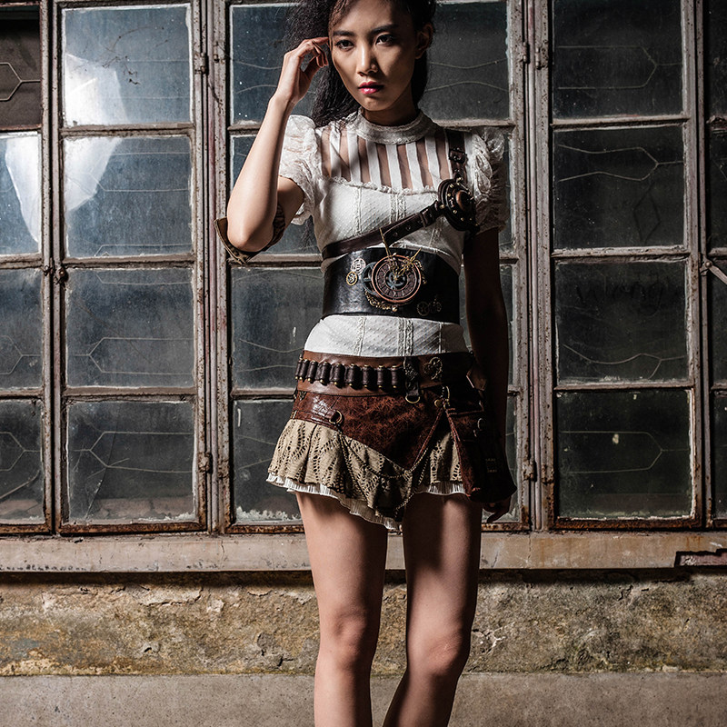 齿轮公爵 蒸汽朋克Steampunk工业革命军装腰包短裙 SP090BK