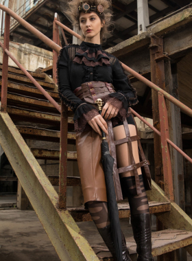 齿轮公爵 蒸汽朋克Steampunk哥特GOTHIC舞台长皮裙 SP214CF