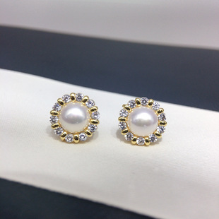天然淡水珍珠锆石耳钉女2025新款高级感轻奢气质耳环几何圆形耳饰