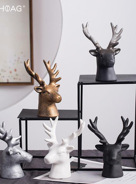 HASHTAG陶瓷鹿头摆件艺术欧式