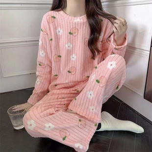 加厚睡衣珊瑚绒可爱家居服两件套秋冬款2026新款加绒加厚女士套装