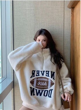 绒卫衣女学生新款韩版宽松bf慵懒风加绒加厚时尚外套潮秋冬