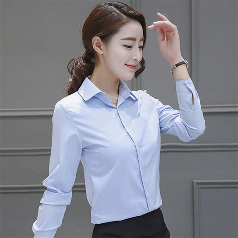 薄款上衣衬衫工作正装白新款女韩版春秋季职业衬衣白长袖工装黑色