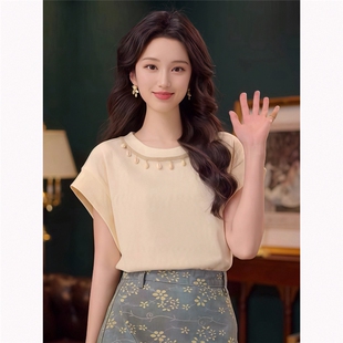 2026时尚独特漂亮超好看正肩小飞袖上衣韩系温柔风短袖t恤女夏季