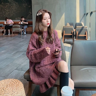【单件/套装】慵懒风宽松麻花毛衣女2026春秋新款半身裙子两件套