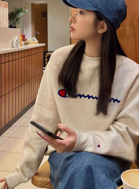日版卫衣外款女2026秋冬季新款圆领情侣加绒休闲上衣男