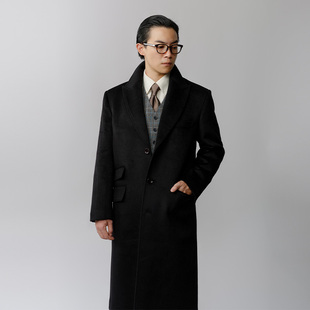 风衣外套男 平圆方中25年戗驳领柴斯特毛呢大衣中长款 50%羊毛