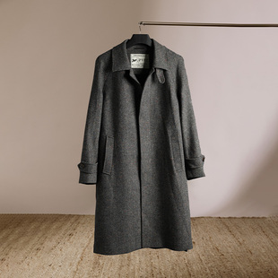 平圆方中彩点粗花呢巴尔马肯秋冬大衣复古男过膝风衣 60%羊毛