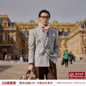 平圆方中双排扣浅花灰休闲西服外套男单西 55%羊毛戗驳领西服