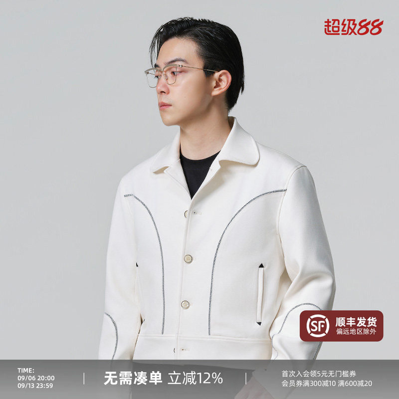 PYFZ白色撞色织带夹克外套男款图片