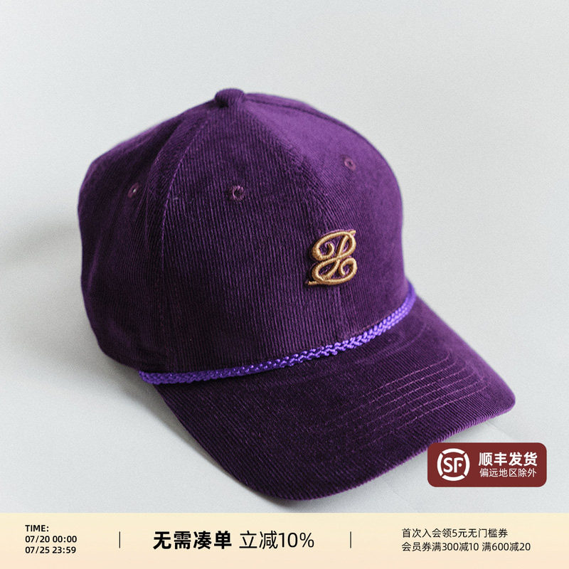 【纯棉灯芯绒深紫色鸭舌帽】PYFZ宽帽檐显脸小夏大头棒球帽子男款