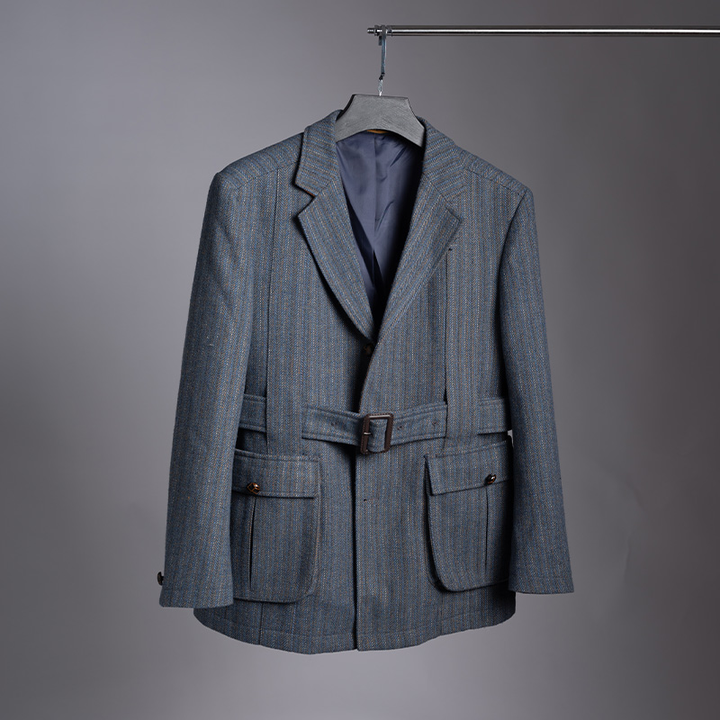 平圆方中人字纹诺福克夹克外套男