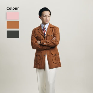 英式 外套 夹克男士 复古猎装 砂洗天丝亚麻 平圆方中春秋薄款