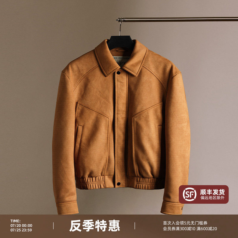 【麂皮绒绗棉夹克】平圆方中2025年新款秋冬翻领轻薄棉衣外套男款