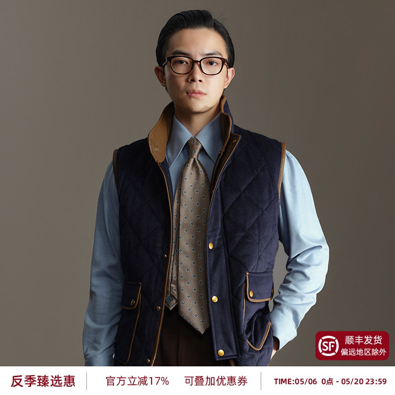 【拼皮羊毛暖芯马甲】平圆方中男款秋冬加厚菱格保暖背心马夹外套