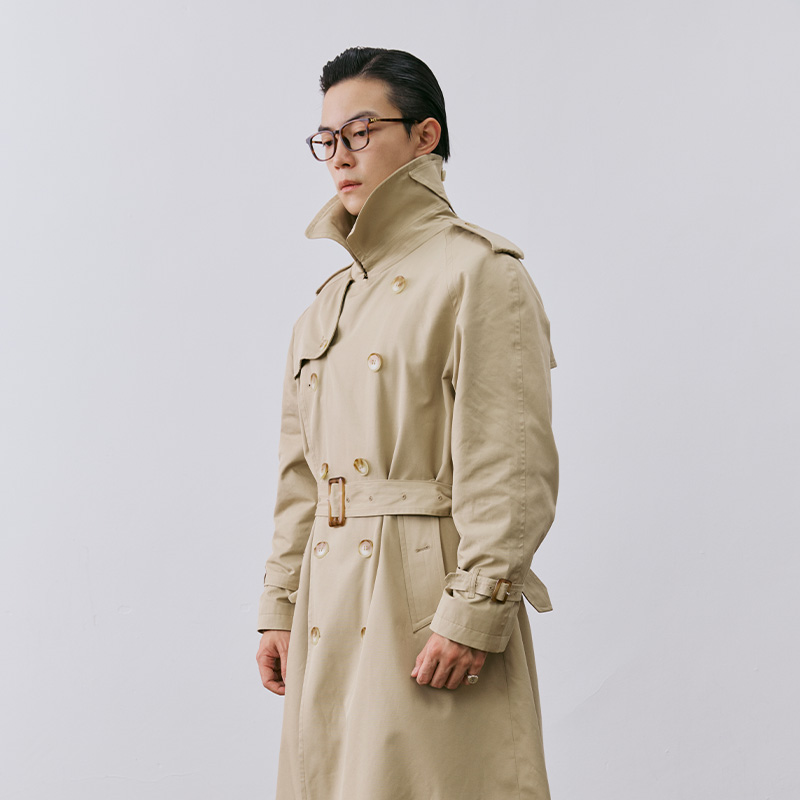 平圆方中经典中长款战壕风衣男