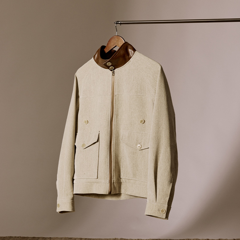 平圆方中米灰色绒感哈林顿夹克男