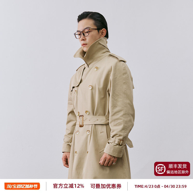 【经典中长款战壕风衣男】秋冬新款2025双排扣休闲插肩袖大衣外套