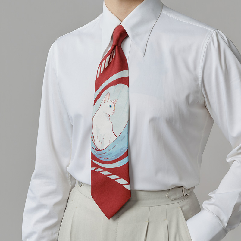 平圆方中桑蚕丝商务休闲猫咪领带