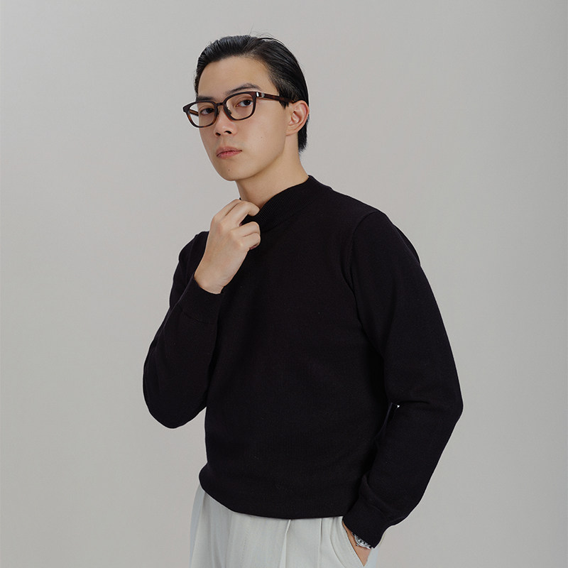 【加厚半高领针织衫】平圆方中毛衣冬季内搭套头纯色圆领打底衫男