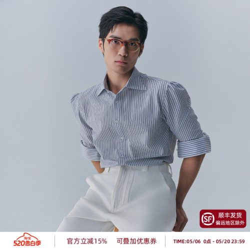 PYFZ温莎领泡泡纱条纹长袖衬衫男