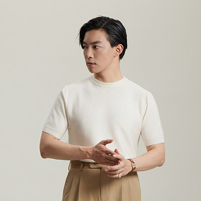 平圆方中短袖修身针织T恤男士夏