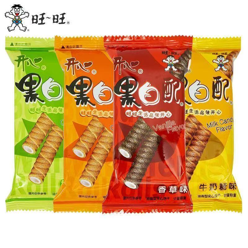 旺旺黑白配夹心蛋卷牛奶香草椰奶味巧克力饼干棒儿童休闲食品零食