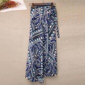 一片式 印花系带裹身裙度假风高腰开叉雪纺包臀裙半身不规则沙滩裙