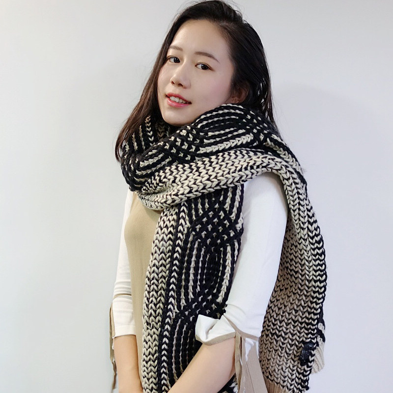 Z家毛线围巾新款麻花围巾外贸加厚保暖米色黑色男女情侣披肩秋冬