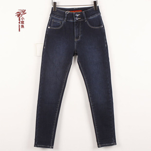 高腰弹力女牛仔裤 小魔鱼正品 冬加绒修身 005C火山岩保暖裤 2338616