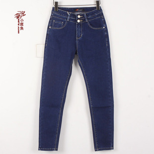 小魔鱼专柜正品338426 005BC绣花小直脚秋冬弹力修身显瘦女牛仔裤
