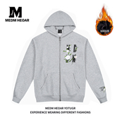 MEDM HEOAR山茶花刺绣字母拉链连帽衫 男女情侣宽松秋冬外套上衣潮