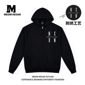 MEDM HEOAR字母刺绣基础休闲拉链连帽衫 潮牌百搭通勤连帽卫衣外套