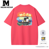 纯棉半袖 MEDM 上衣夏 Newmasus落日夕阳短袖 t恤男女情侣装 HEOAR