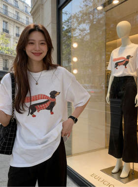 短袖t恤女大版宽松上衣卡通印花