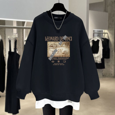 假两件圆领卫衣女2025年秋冬季韩